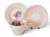 Vintage 1930s Aynsley Trio Pale Peach with Pink Cabbage Rose