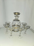 Elegant Carafe Liquor set etched with gold rims 7pc