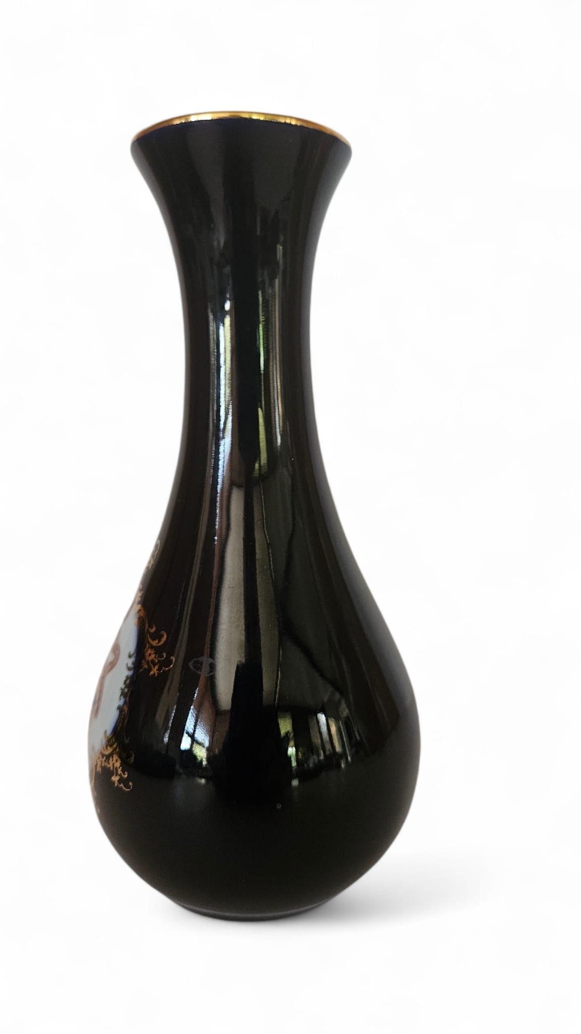 Limoges Castel Cobalt Blue Vase-22k Gold Trim - Bows and Roses