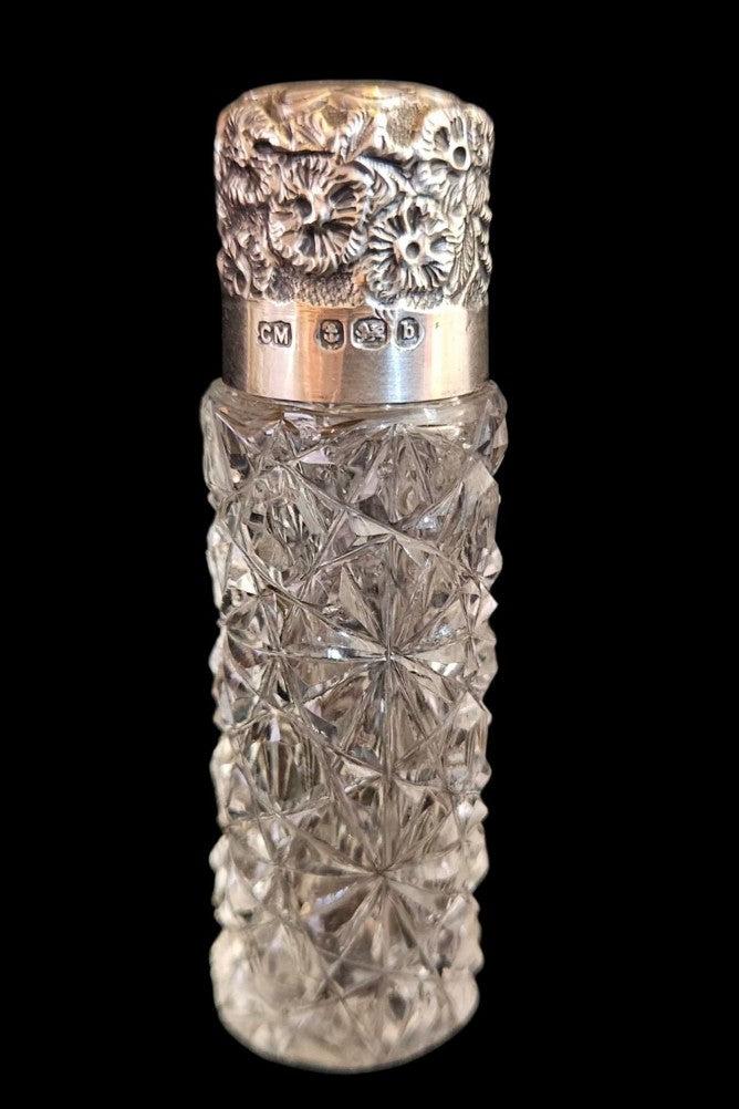 Rare Victorian Sterling Silver & Cut Glass Scent Bottle Charles May Birmingham 1888-1912