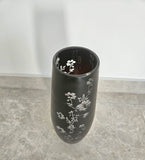 Art Nouveau Hand Blown Tall Burgundy Vase with etched cherry blossoms.