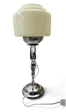 Art Deco "DIANE" Lamp, Chrome base w/ large cream stepped glass shade c1930s