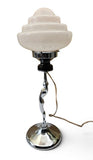 Art Deco "DIANE" Lamp, Chrome base w/ Pink mottled glass shade c.1930s