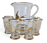 Mid Century Lemonade Glasses (6) and Jug Set - Golden Swallows