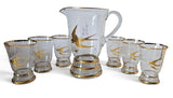 Mid Century Lemonade Glasses (6) and Jug Set - Golden Swallows