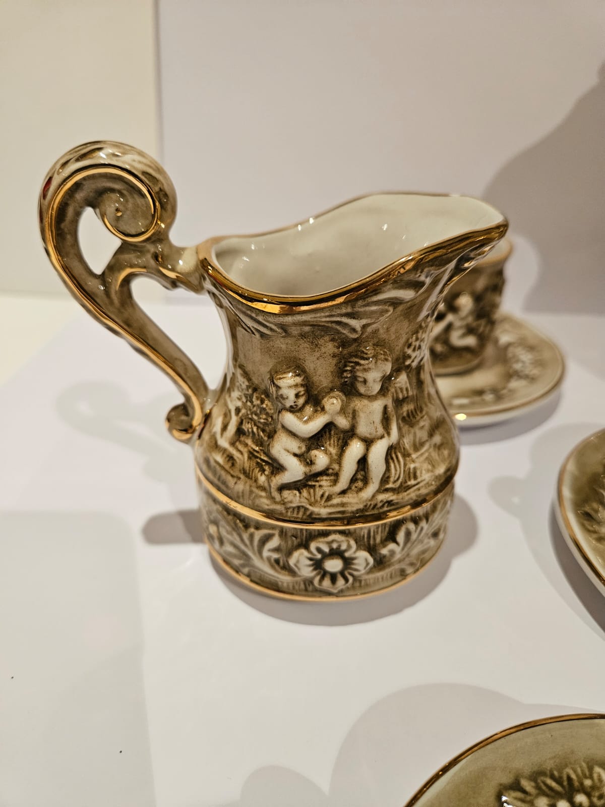 Vintage Cherub & Angels Capodimonte coffee set for 6 people c. 1950