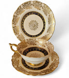 Paragon Double Warrant Bone China Trio - Cobalt Blue and Gold scrolls & Flowers