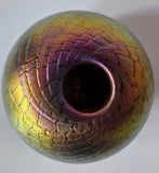 COLIN HEANEY Blue and Yellow Iridescent Art Glass Vase, Artist Signed CBHG 89