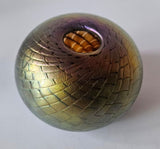 COLIN HEANEY Blue and Yellow Iridescent Art Glass Vase, Artist Signed CBHG 89