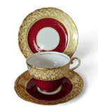 Aynsley Bone China Tea Trio Crimson & Gold Floral Pattern England c1952–1963