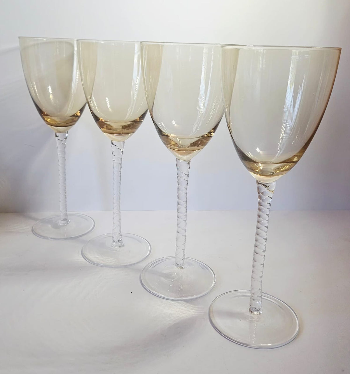 4 x Large Cristal D'Arques Sophia twist stem Wine/Water glasses in Amber Crystal
