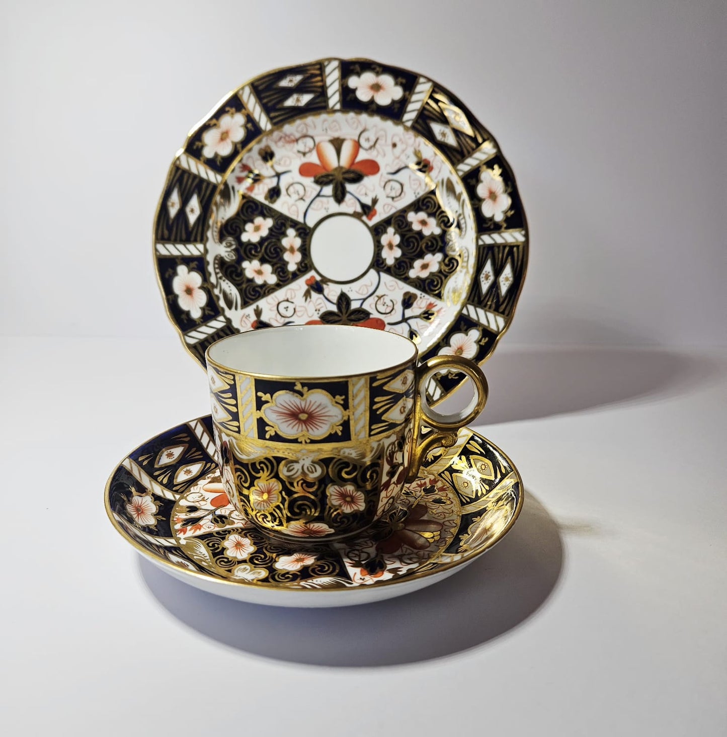 Royal Crown Derby Imari 2451 Trio - Cup, Saucer, Side Plate circa 1913