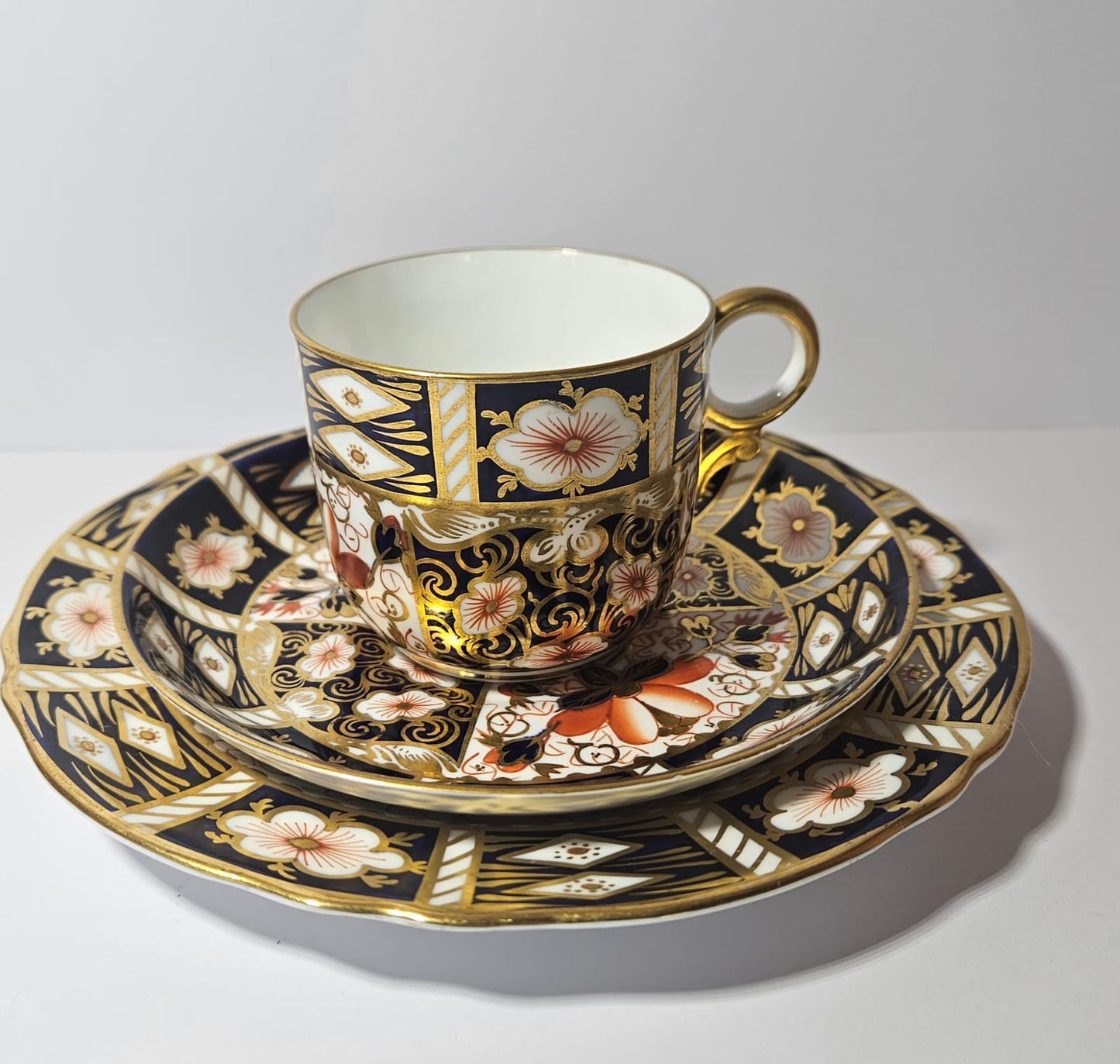 Royal Crown Derby Imari 2451 Trio - Cup, Saucer, Side Plate circa 1913