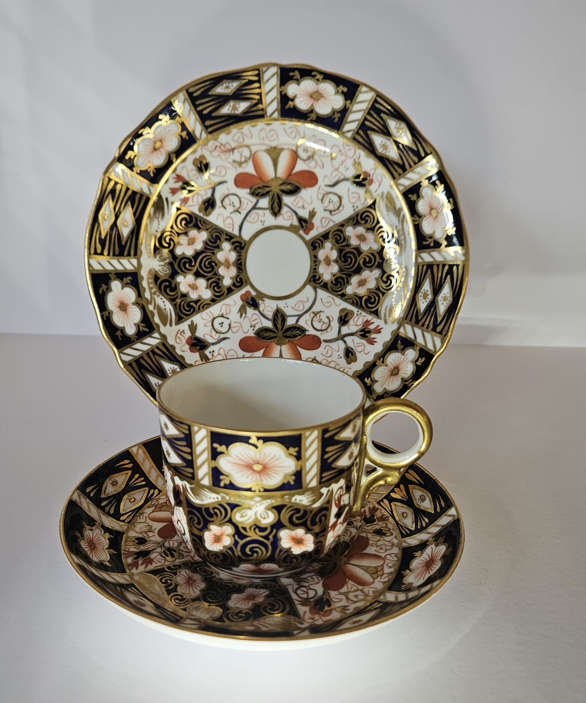 Royal Crown Derby Imari 2451 Trio - Cup, Saucer, Side Plate circa 1913