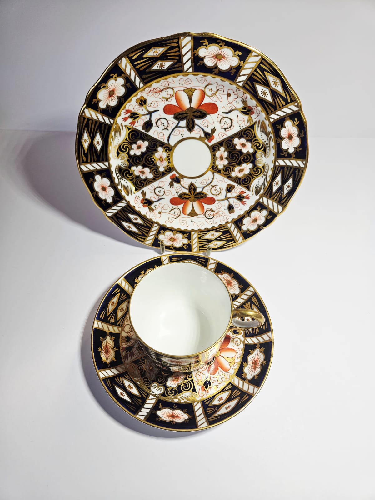 Royal Crown Derby Imari 2451 Trio - Cup, Saucer, Side Plate circa 1913