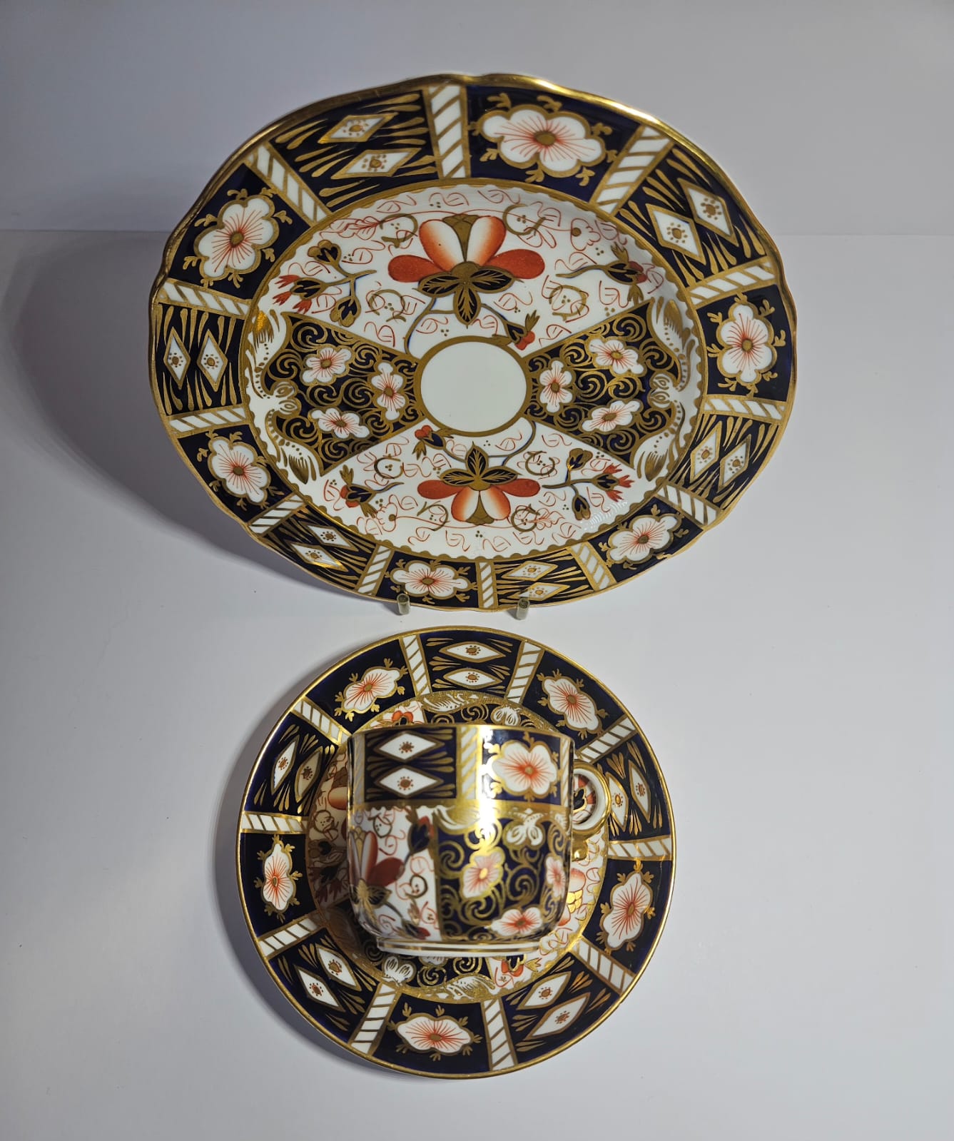Royal Crown Derby Imari 2451 Trio - Cup, Saucer, Side Plate circa 1913