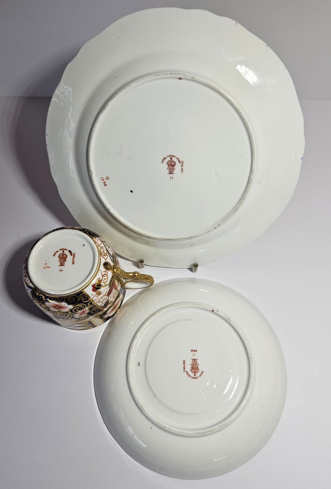 Royal Crown Derby Imari 2451 Trio - Cup, Saucer, Side Plate circa 1913
