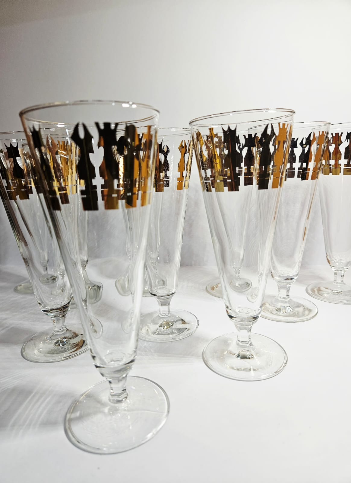 MCM Vintage Set of 10 Footed Cocktail Glasses CROWN CHESS, Australia