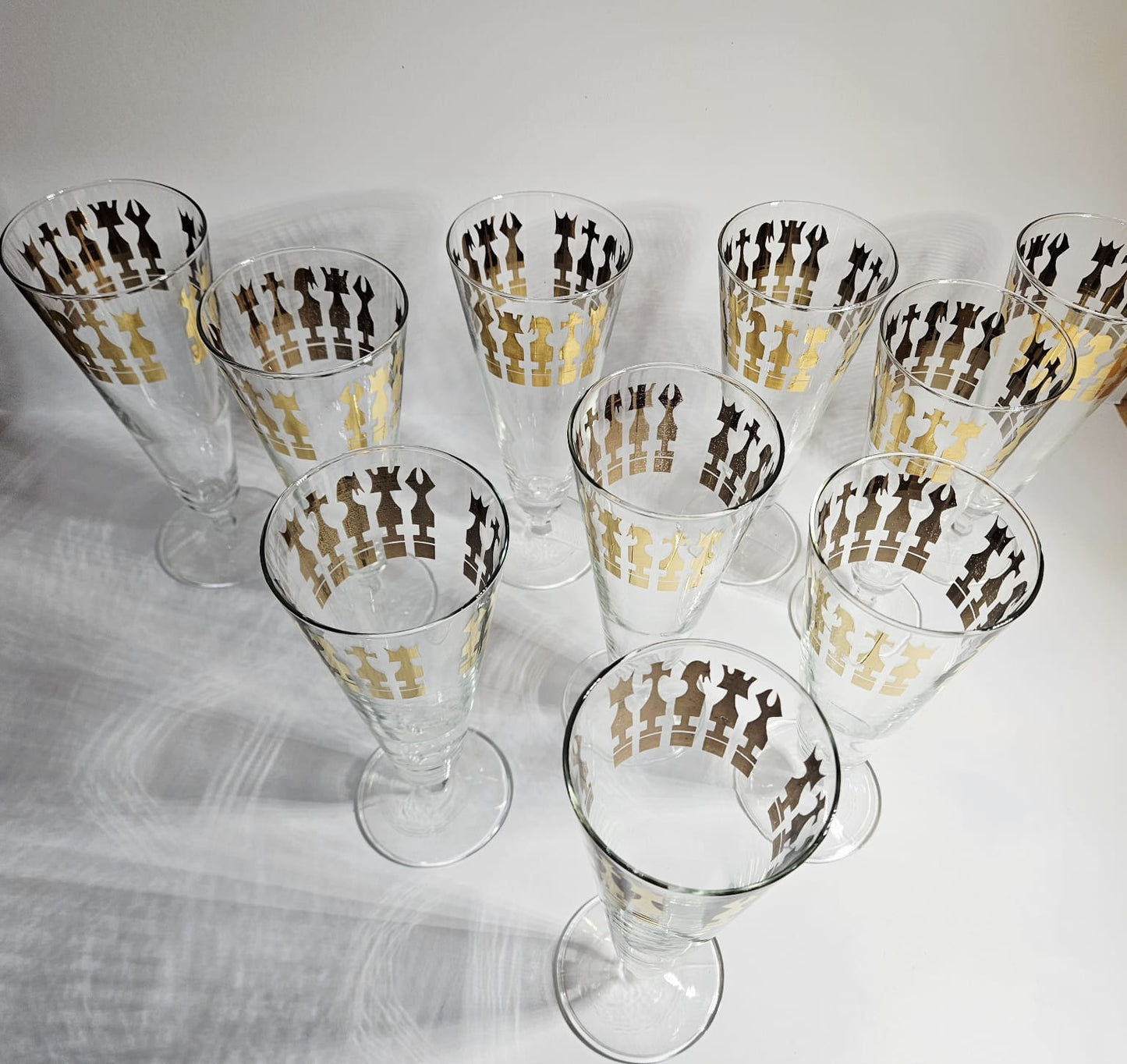MCM Vintage Set of 10 Footed Cocktail Glasses CROWN CHESS, Australia