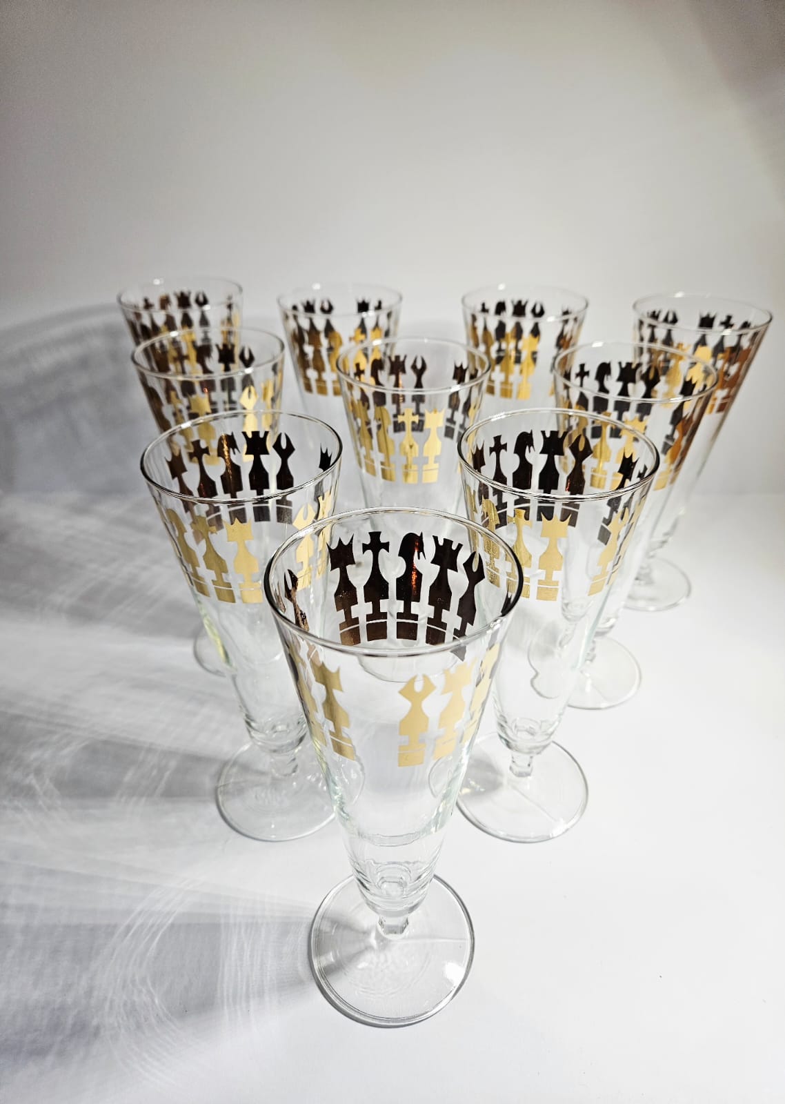 MCM Vintage Set of 10 Footed Cocktail Glasses CROWN CHESS, Australia