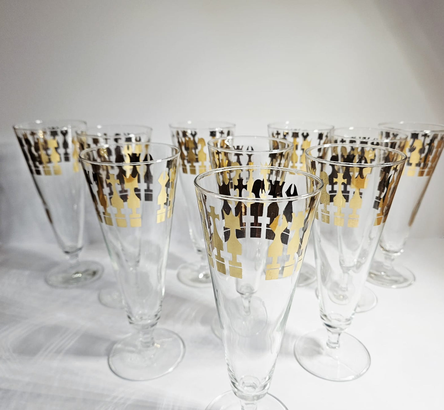 MCM Vintage Set of 10 Footed Cocktail Glasses CROWN CHESS, Australia
