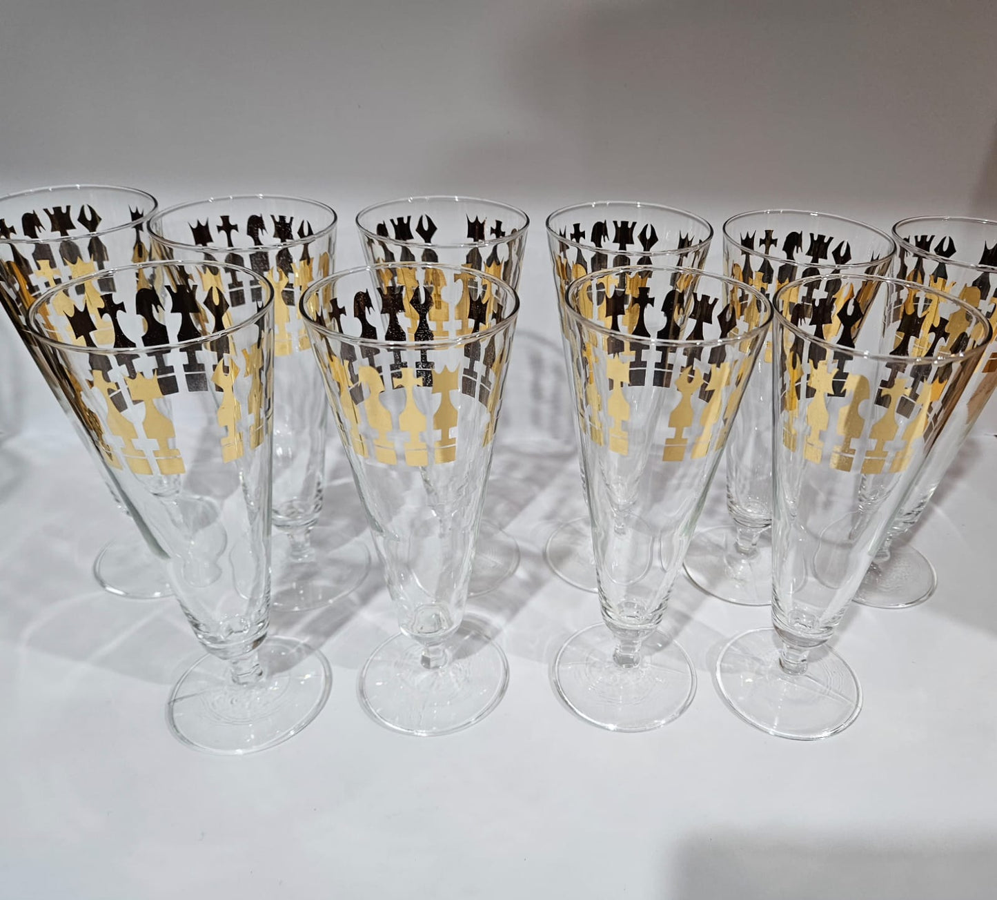 MCM Vintage Set of 10 Footed Cocktail Glasses CROWN CHESS, Australia