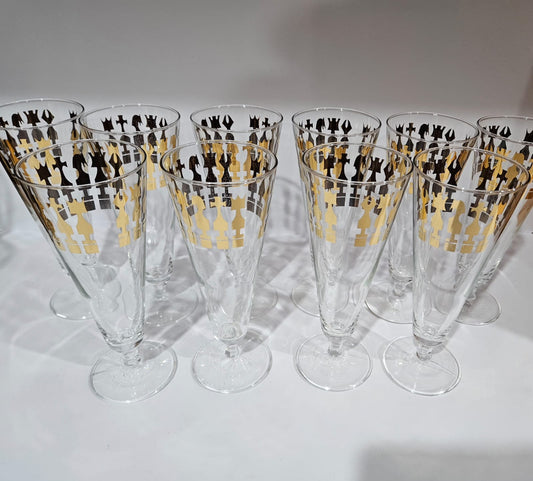 MCM Vintage Set of 10 Footed Cocktail Glasses CROWN CHESS, Australia