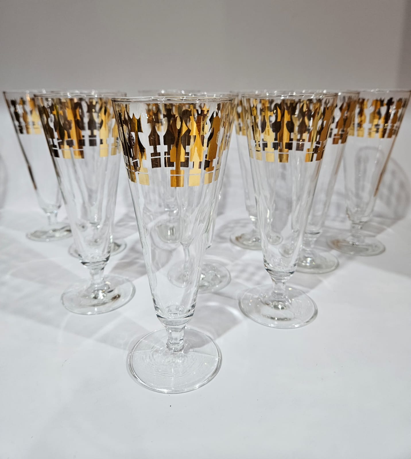 MCM Vintage Set of 10 Footed Cocktail Glasses CROWN CHESS, Australia