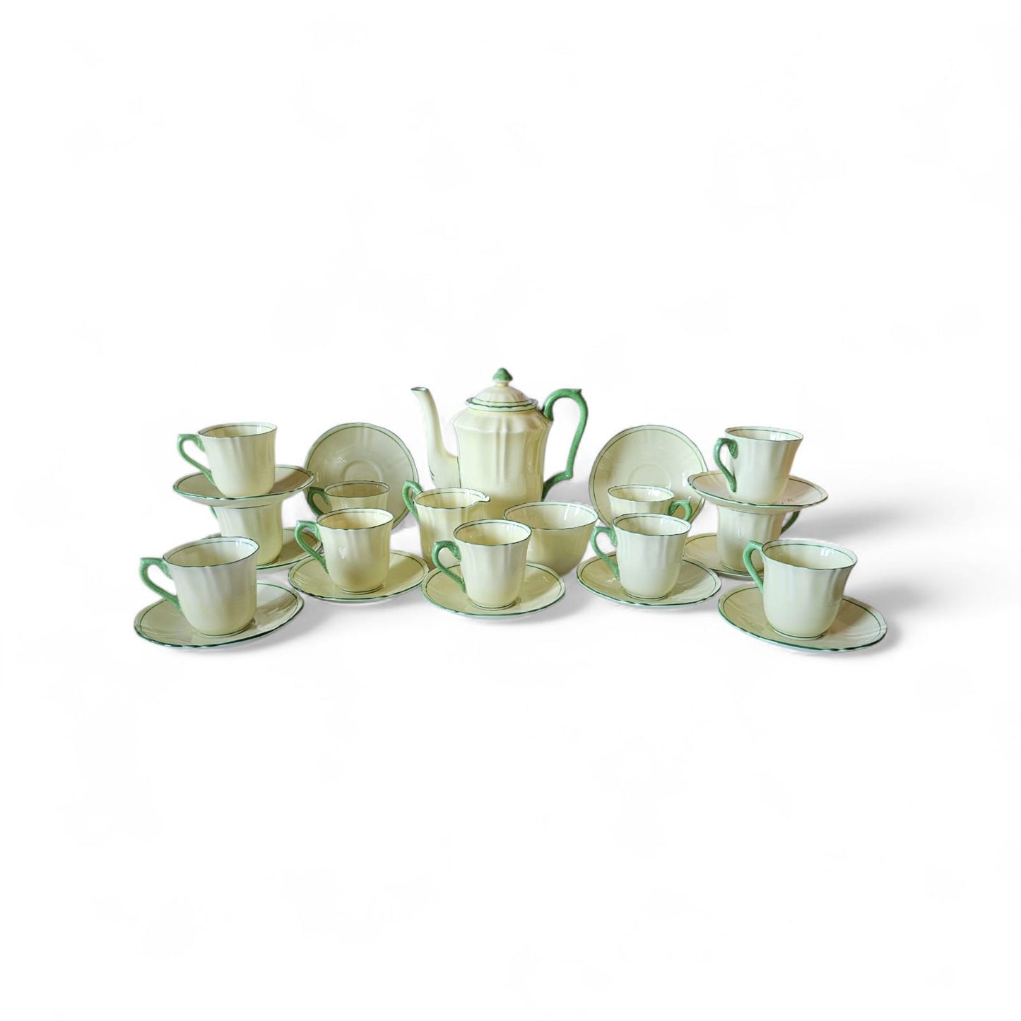 Crown Staffordshire 26 pieces Yellow & Green Coffee Set (c. 1906- 1930)