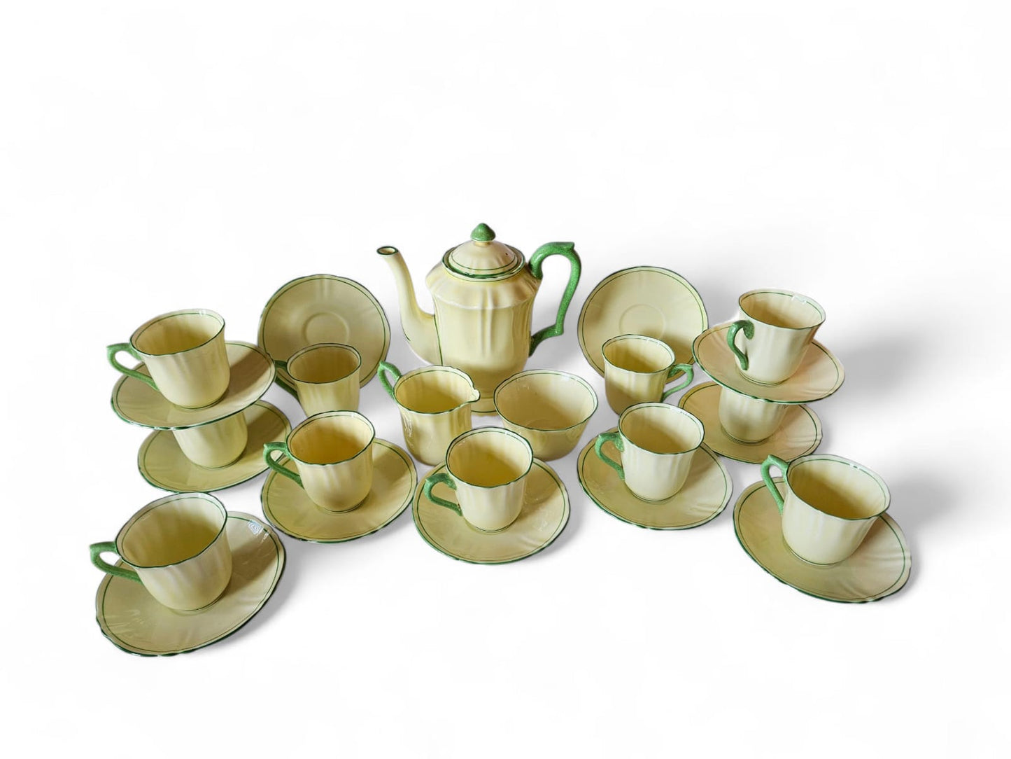 Crown Staffordshire 26 pieces Yellow & Green Coffee Set (c. 1906- 1930)