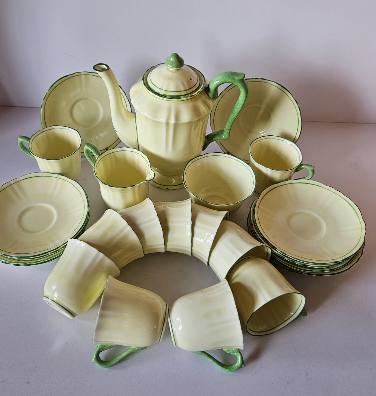 Crown Staffordshire 26 pieces Yellow & Green Coffee Set (c. 1906- 1930)