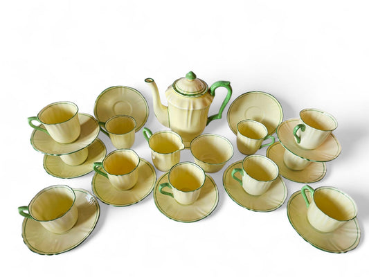 Crown Staffordshire 26 pieces Yellow & Green Coffee Set (c. 1906- 1930)