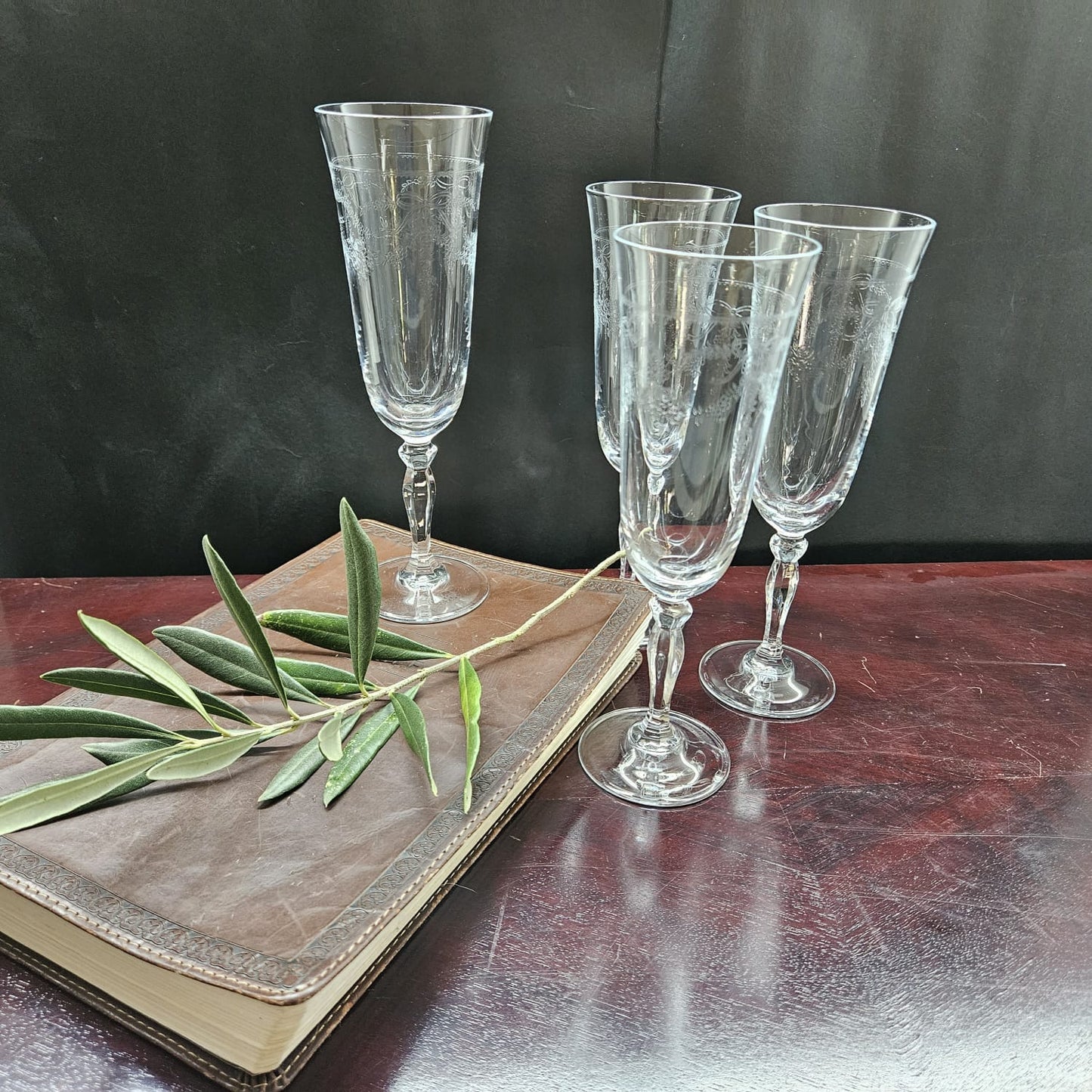 Set of 4 x Cristal D'Arques-Villiers Ventoux Champagne Flutes 1970s