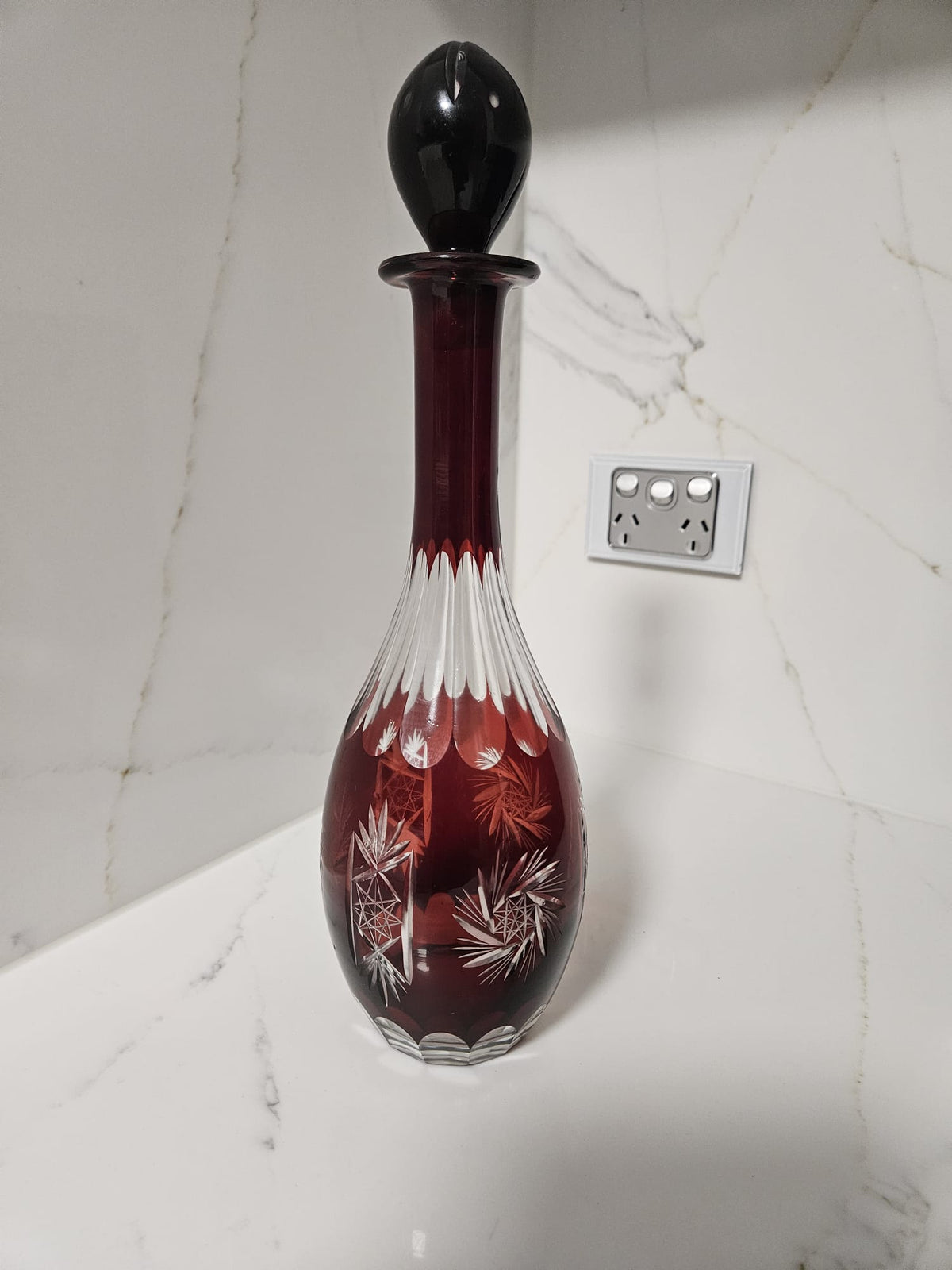 Biedermeier Bohemia decanter with stopper Ruby Red Czech Crystal