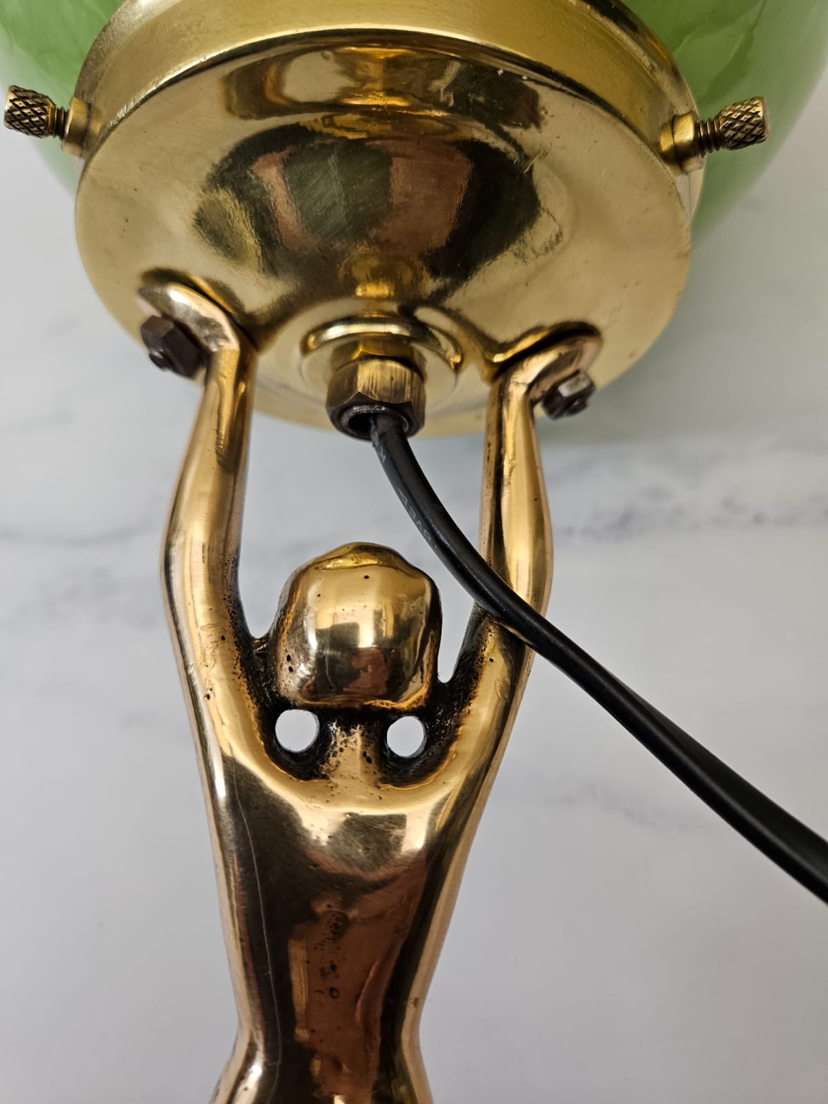 Art Deco DIANE Gold tone metal Table Lamp with ashtray feature and marbled round shade