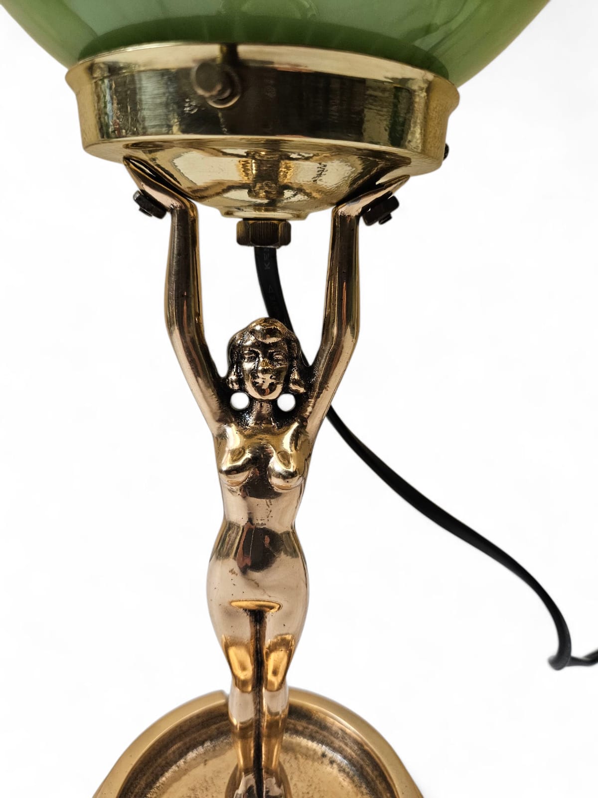 Art Deco DIANE Gold tone metal Table Lamp with ashtray feature and marbled round shade