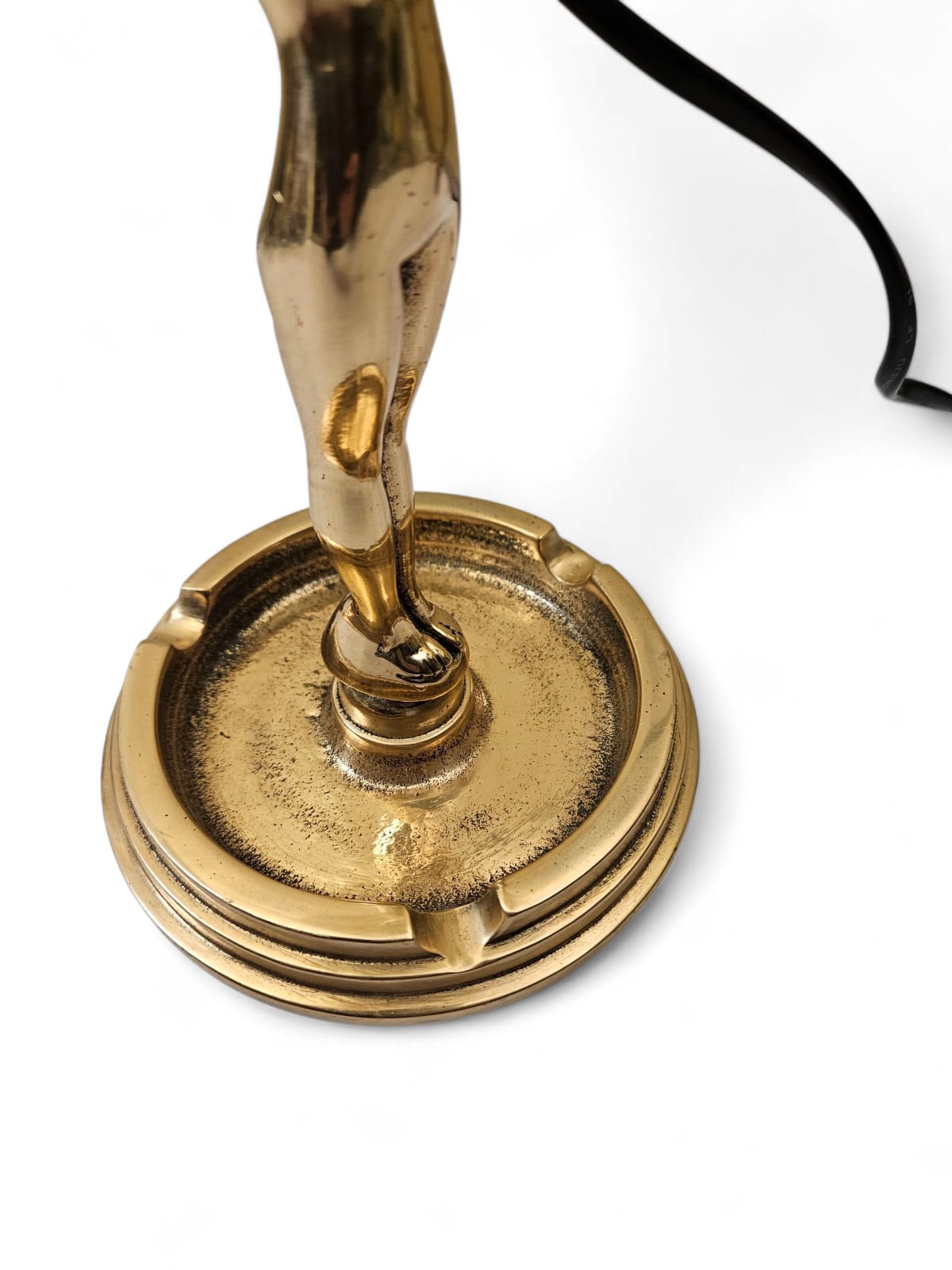 Art Deco DIANE Gold tone metal Table Lamp with ashtray feature and marbled round shade