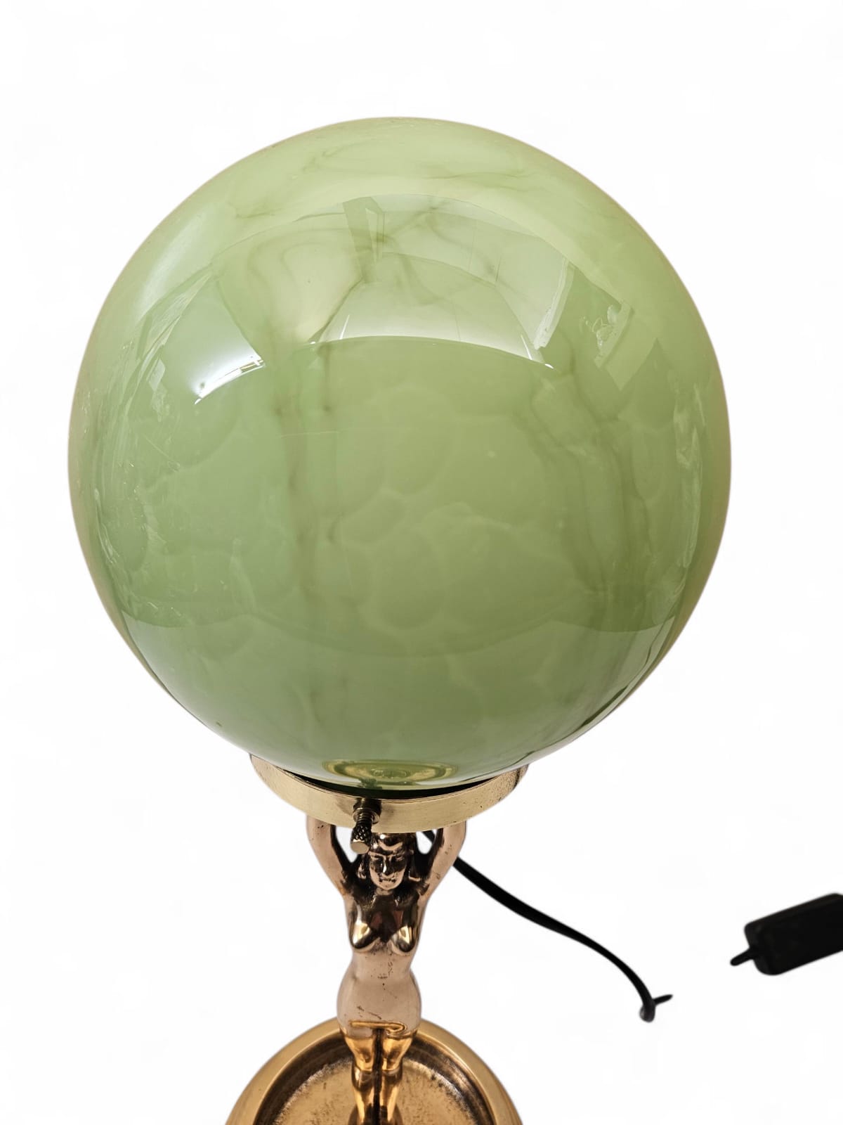 Art Deco DIANE Gold tone metal Table Lamp with ashtray feature and marbled round shade