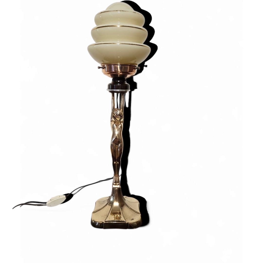 Art Deco 'Diane' copper and brass lamp with beehive shade circa 1930s
