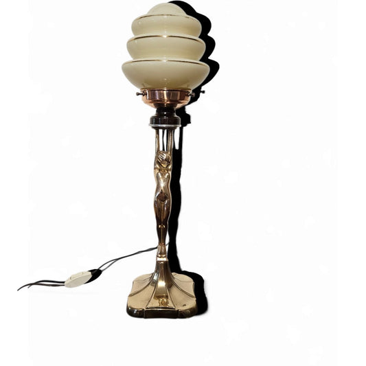 Art Deco 'Diane' copper and brass lamp with beehive shade circa 1930s