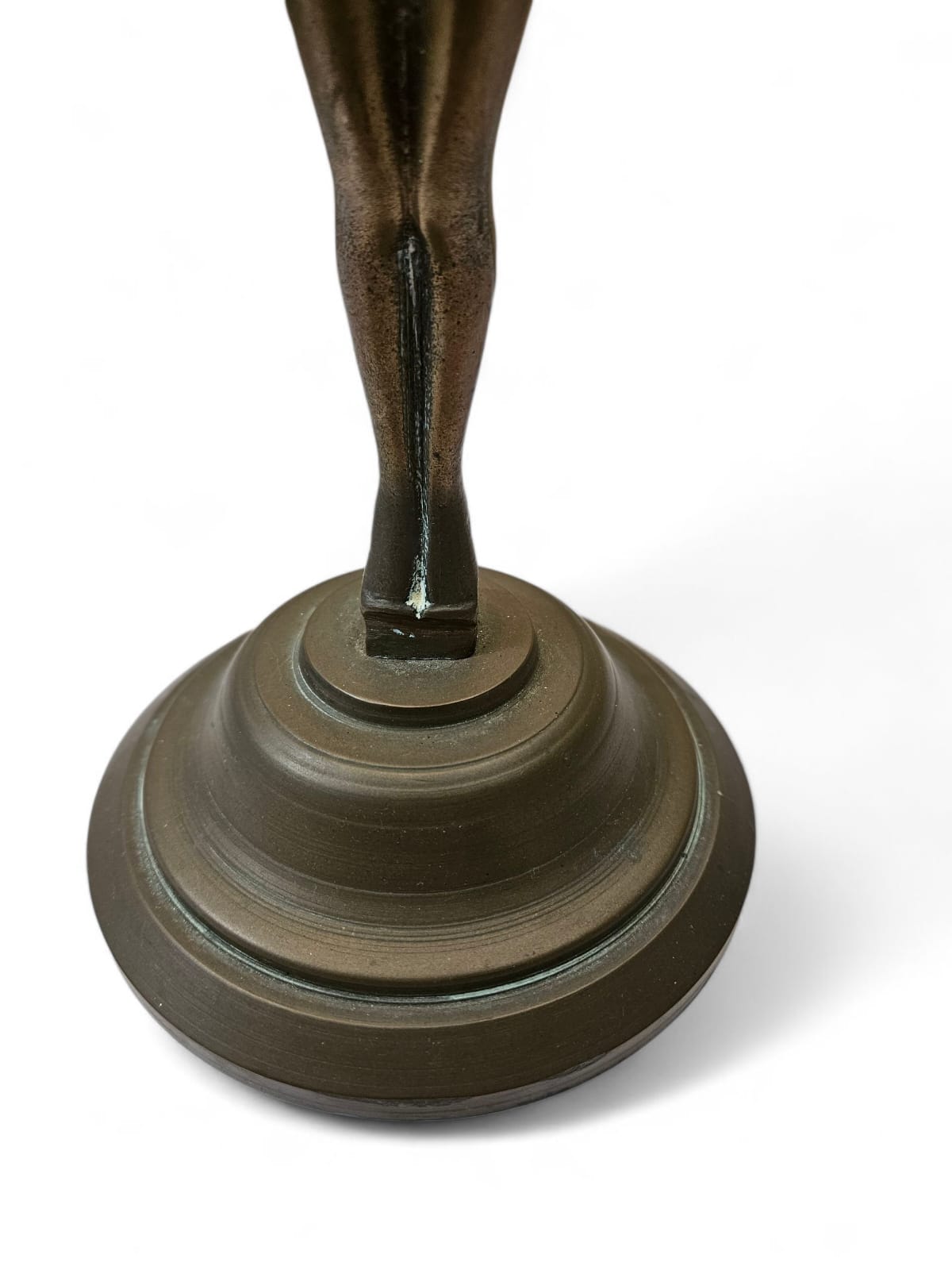 Art Deco 'Diane' bronze and brass lamp with stepped pink shade circa 1930s