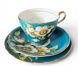 Vintage Aynsley Dogwood/Magnolia TRIO Teal Blue & Gold Rim Reg 8801