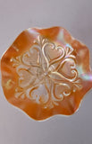 Dugan Iridescent Marigold Peach Carnival Glass Scalloped edge footed Comport