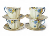 Paragon Fine Bone China set of 4 art deco hand painted duos #9747 c1930