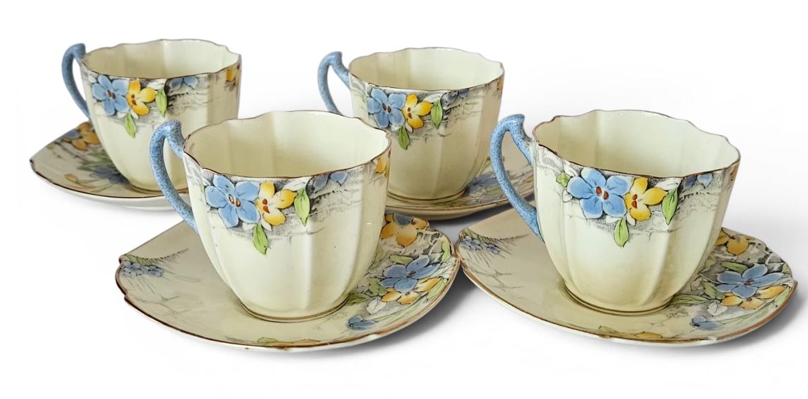 Paragon Fine Bone China set of 4 art deco hand painted duos #9747 c1930