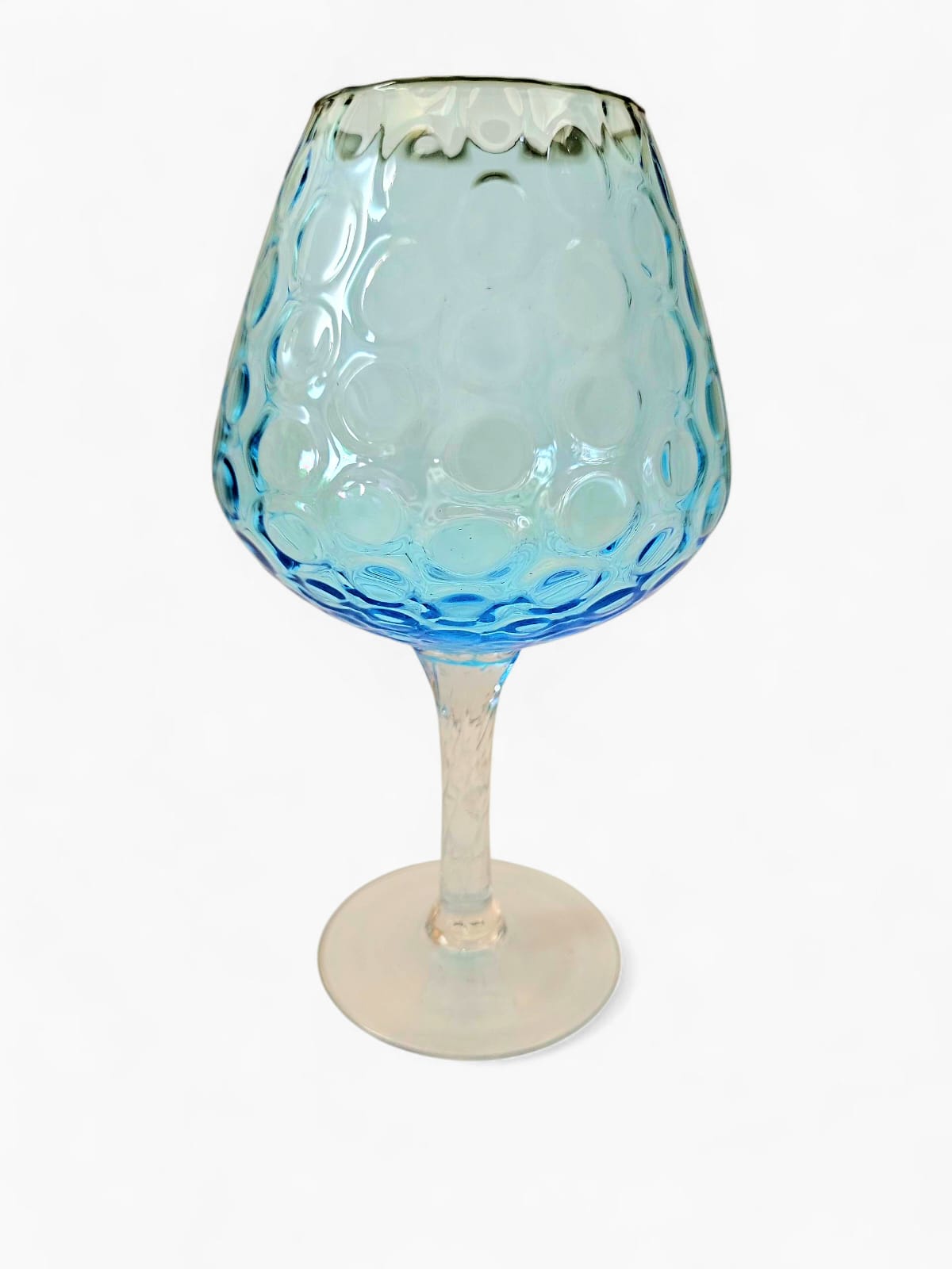 Vintage Empoli Aqua Blue Diamond Optic Art Glass Snifter Vase