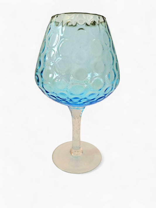Vintage Empoli Aqua Blue Diamond Optic Art Glass Snifter Vase