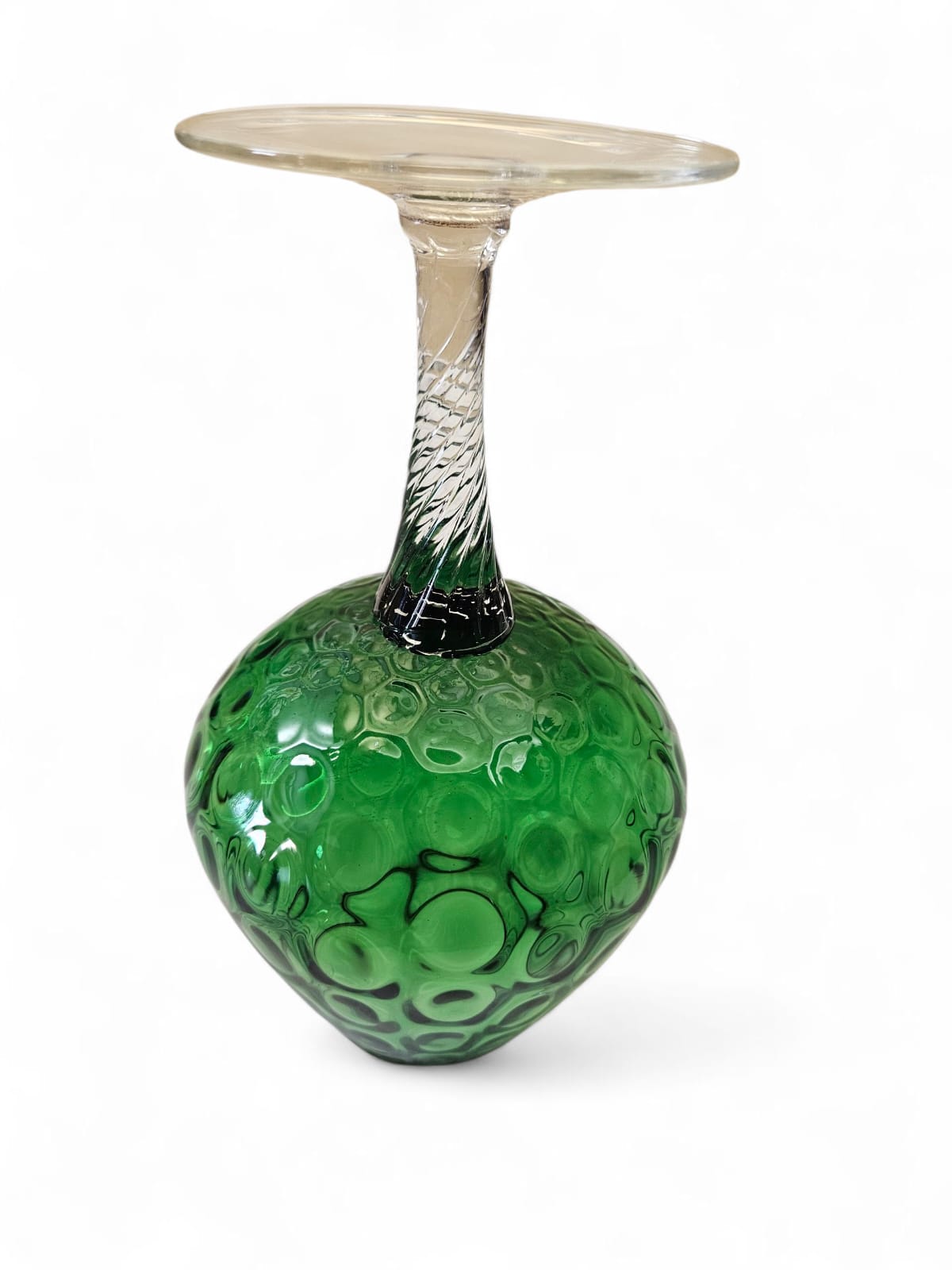 Vintage Empoli Emerald Green Diamond Optic Art Glass Snifter Vase