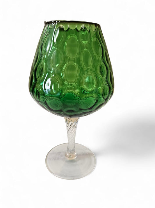 Vintage Empoli Emerald Green Diamond Optic Art Glass Snifter Vase
