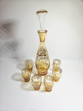 Vintage LAGUNA Murano Glass Amber & Gold Leaf decanter 6 glasses